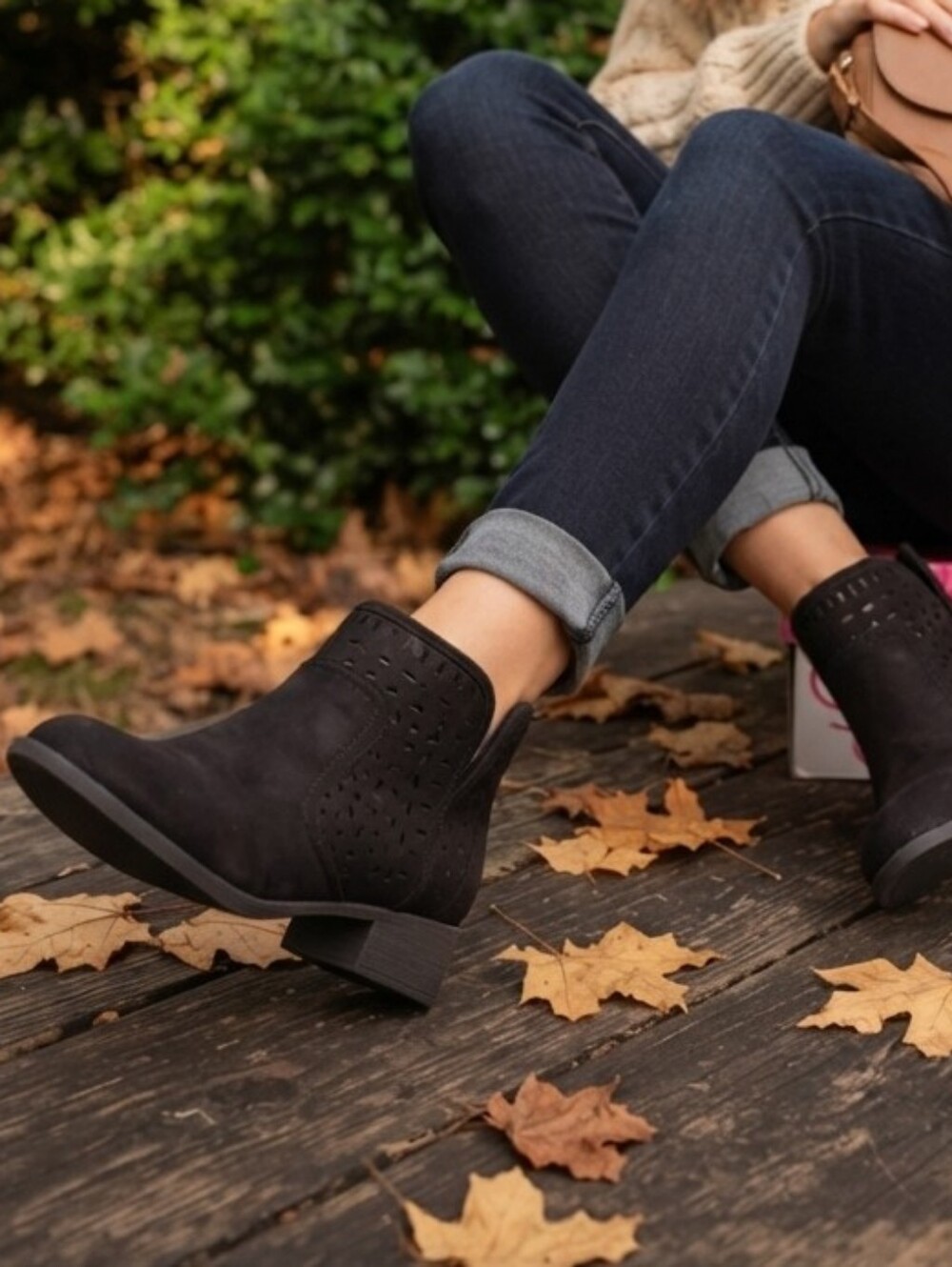 Sugar Black Suede Perforated Ankle Booties
